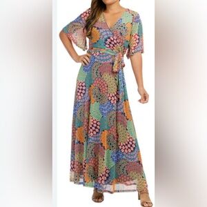 Harlow And Rose Faux Wrap Maxi Dress Floral 3/4 Sleeve Womens L